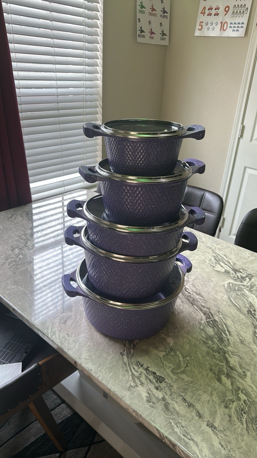 Purple Aluminum Non-Stick Casserole Pot Set, 5-Piece, Electric/Gas/Induction