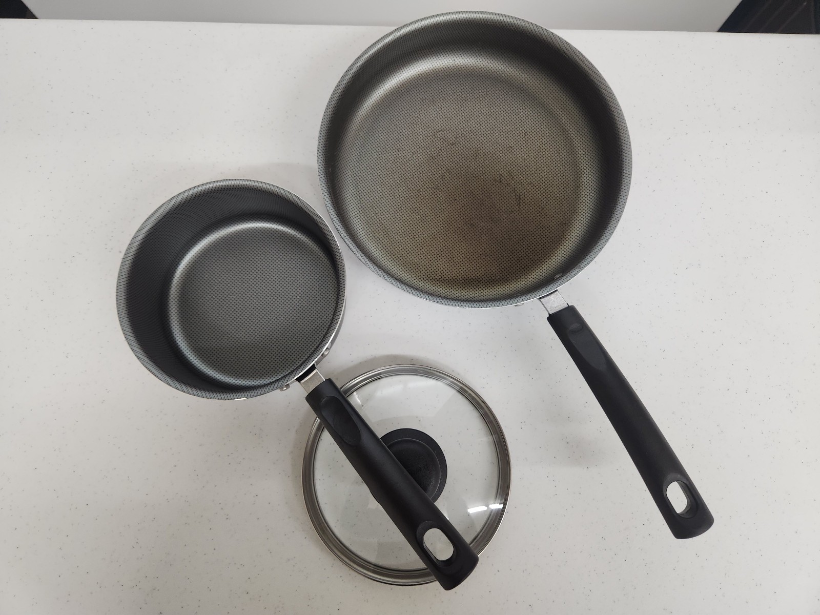 Tramontina Nonstick Cookware Lot 9″ Fry Pan Used 6″ Sauce Pot New Brazil