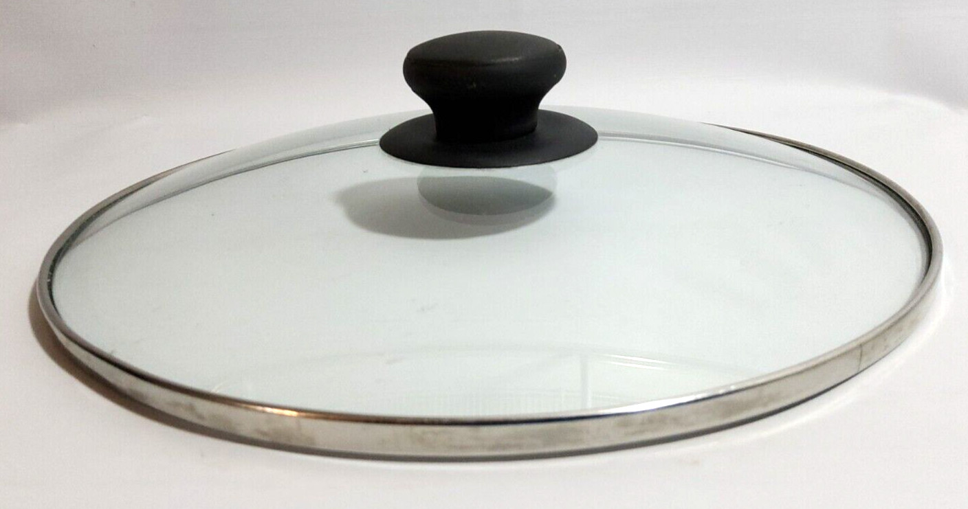 Replacement Glass Metal Cooking Pot Lid with Black Plastic Knob About 9.75″
