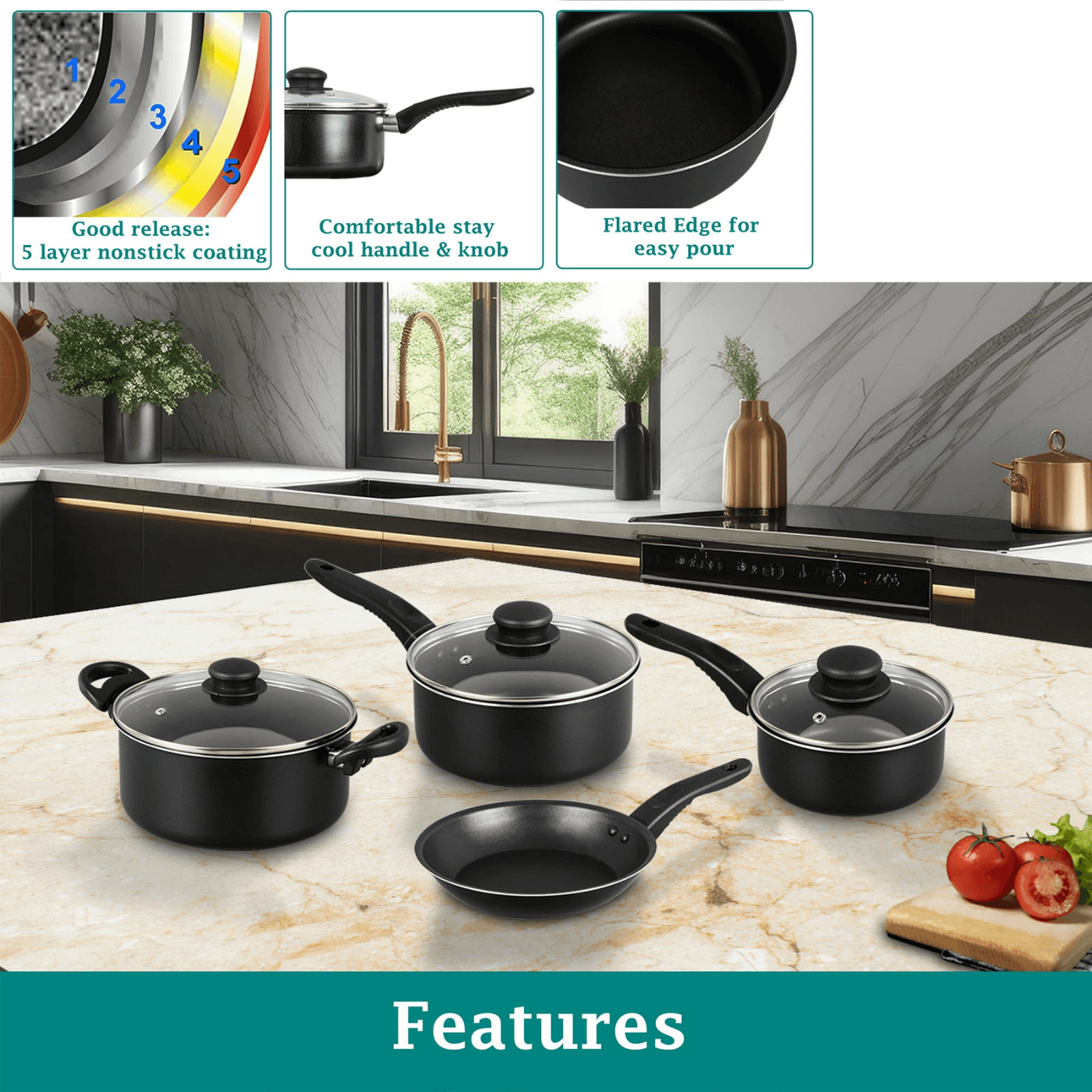 Mainstays 7-Piece Non-Stick Aluminum Cookware Set Pots and Pans Collection