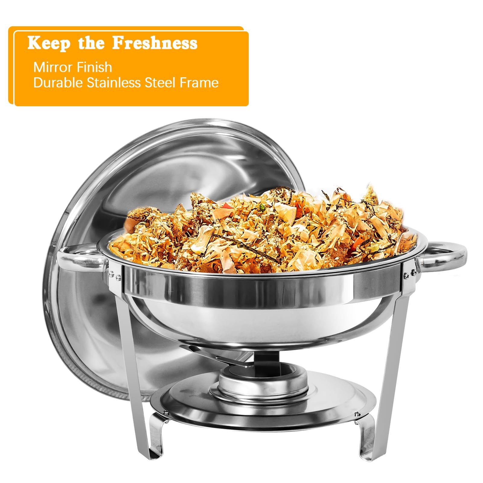 Stainless Steel Chafing Dishes 2 Pack 6QT Round Buffet Warmer Set Anti-scald Lid