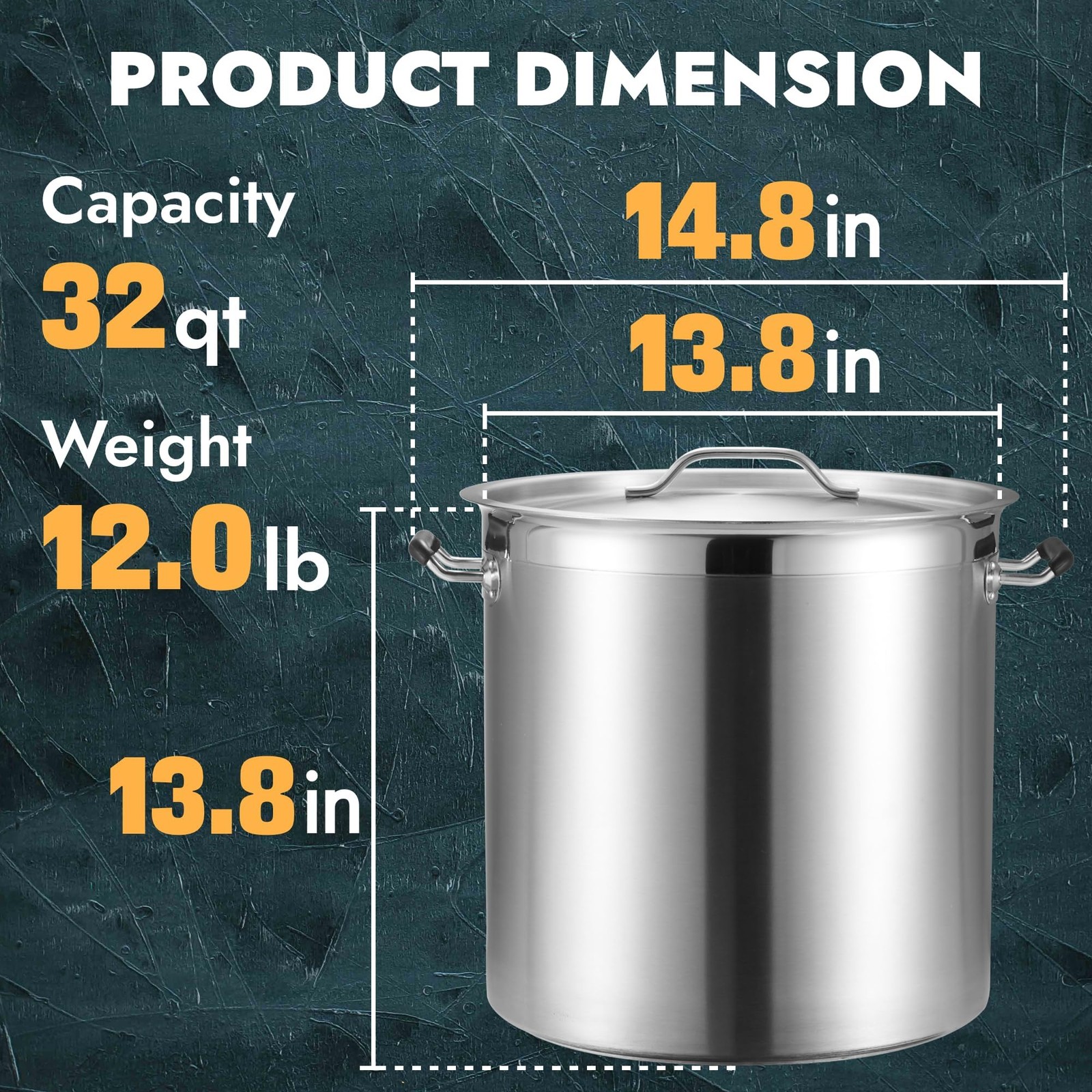 Curta 20 Quart Large Stock Pot Lid Nsf Listed 3-Ply 18/8 Stainless Steel