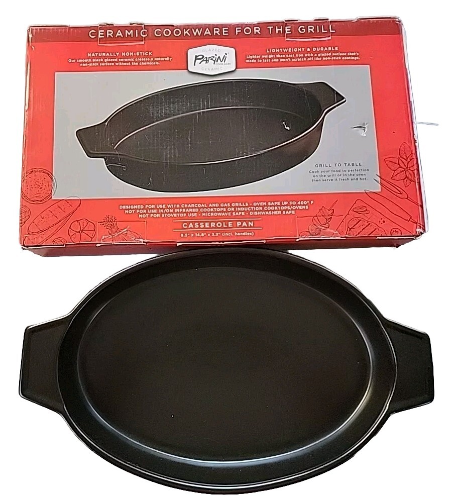 Parini Ceramic Cookware For The Grill Casserole Pan 8.5”x 14.8”x 2.2” Non-Stick
