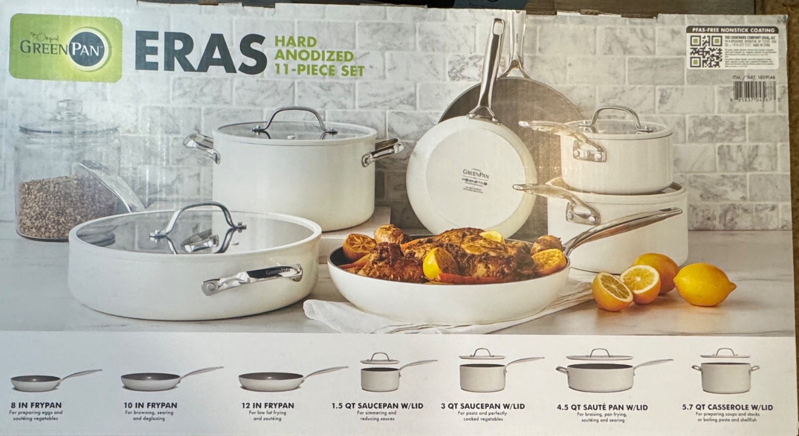 Brand New GreenPan Eras Ceramic Non-Stick 11-piece Cookware Set White