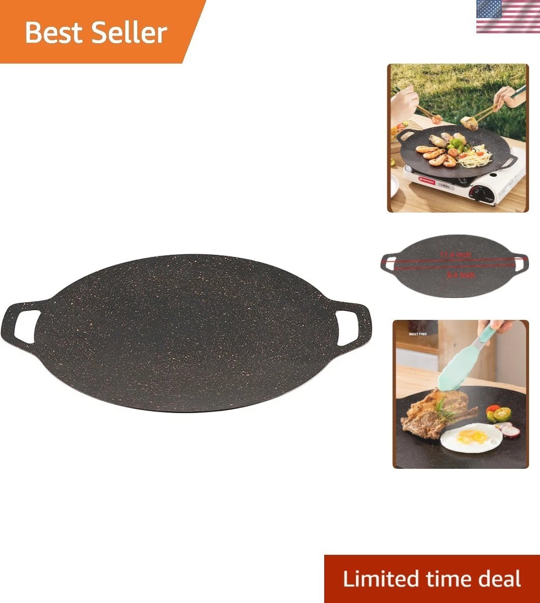 Compact 9.4 Inch Korean Grill Pan – Non-Stick Iron for Barbecues & Entertaining