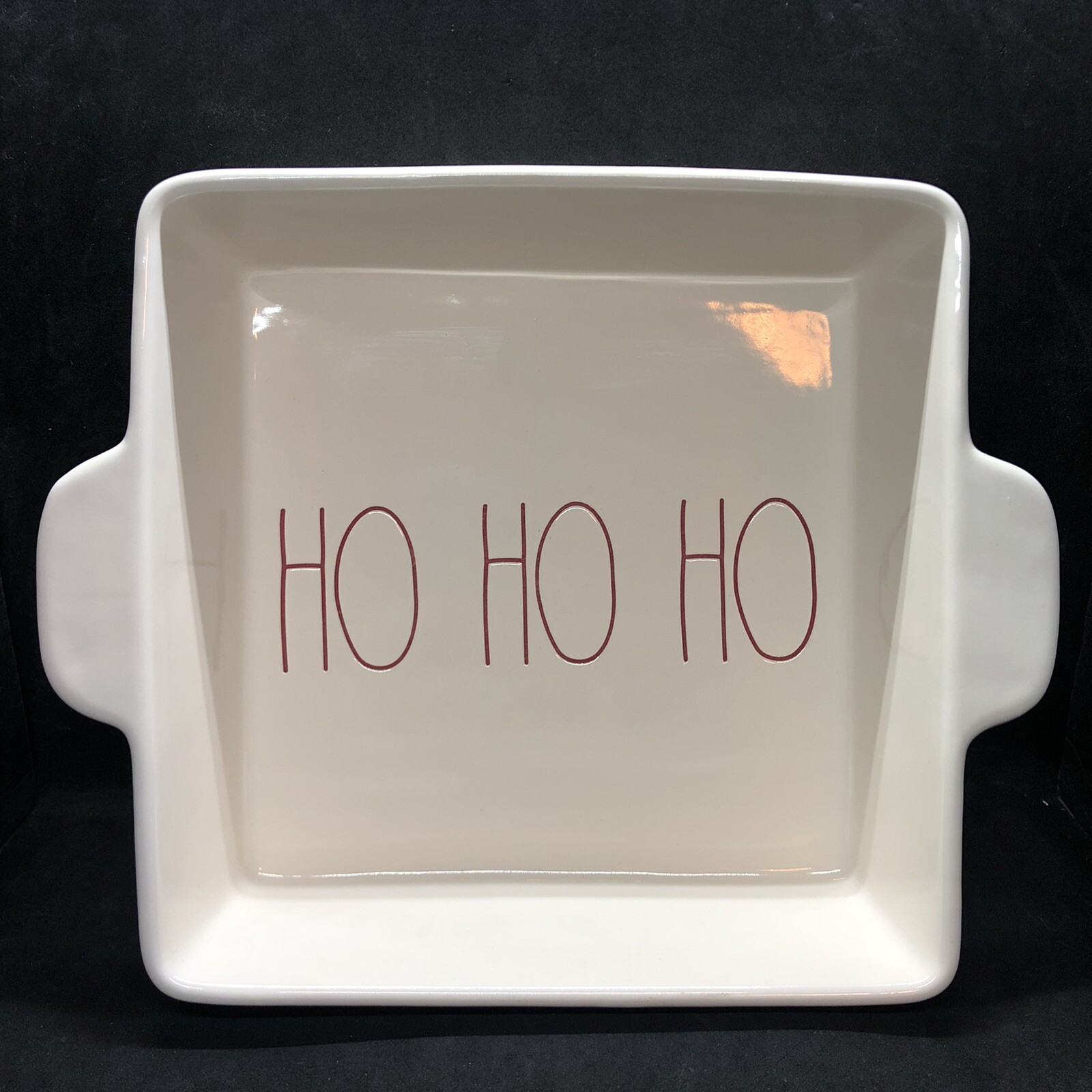Rae Dunn HO HO HO 9×9 Baking Casserole Dish Christmas Holidays White Red Letters