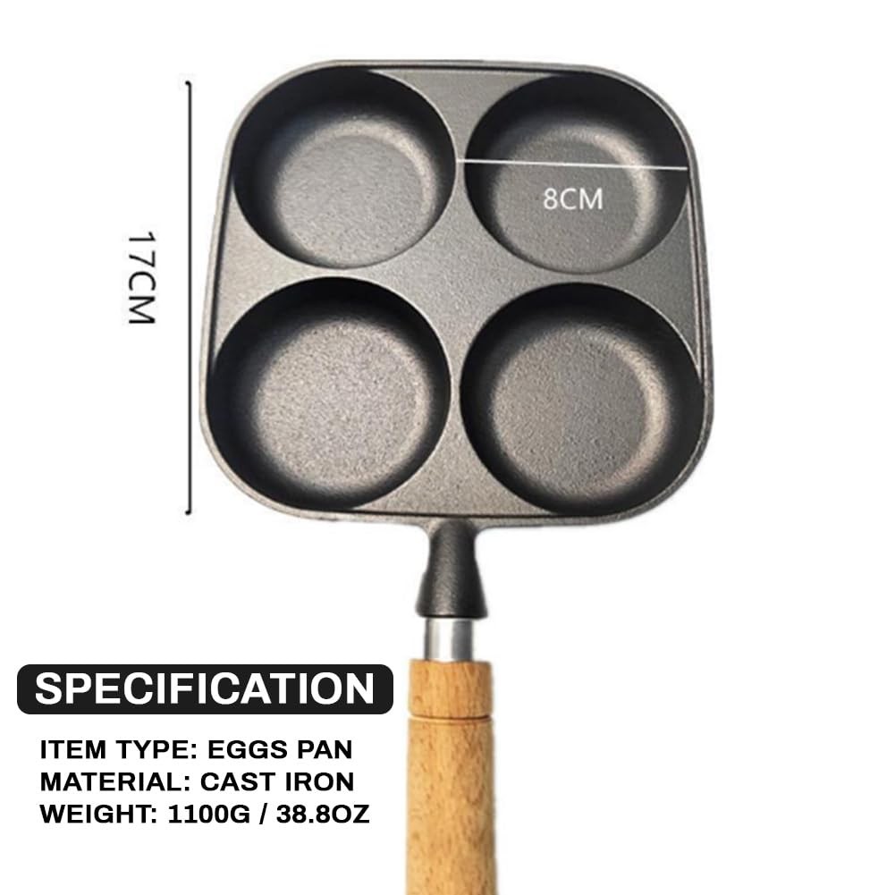 4 Cup Eggs Pan, Cast Iron Fried Egg Pan Pancake Pan Burger Omelet Cooker Grid…