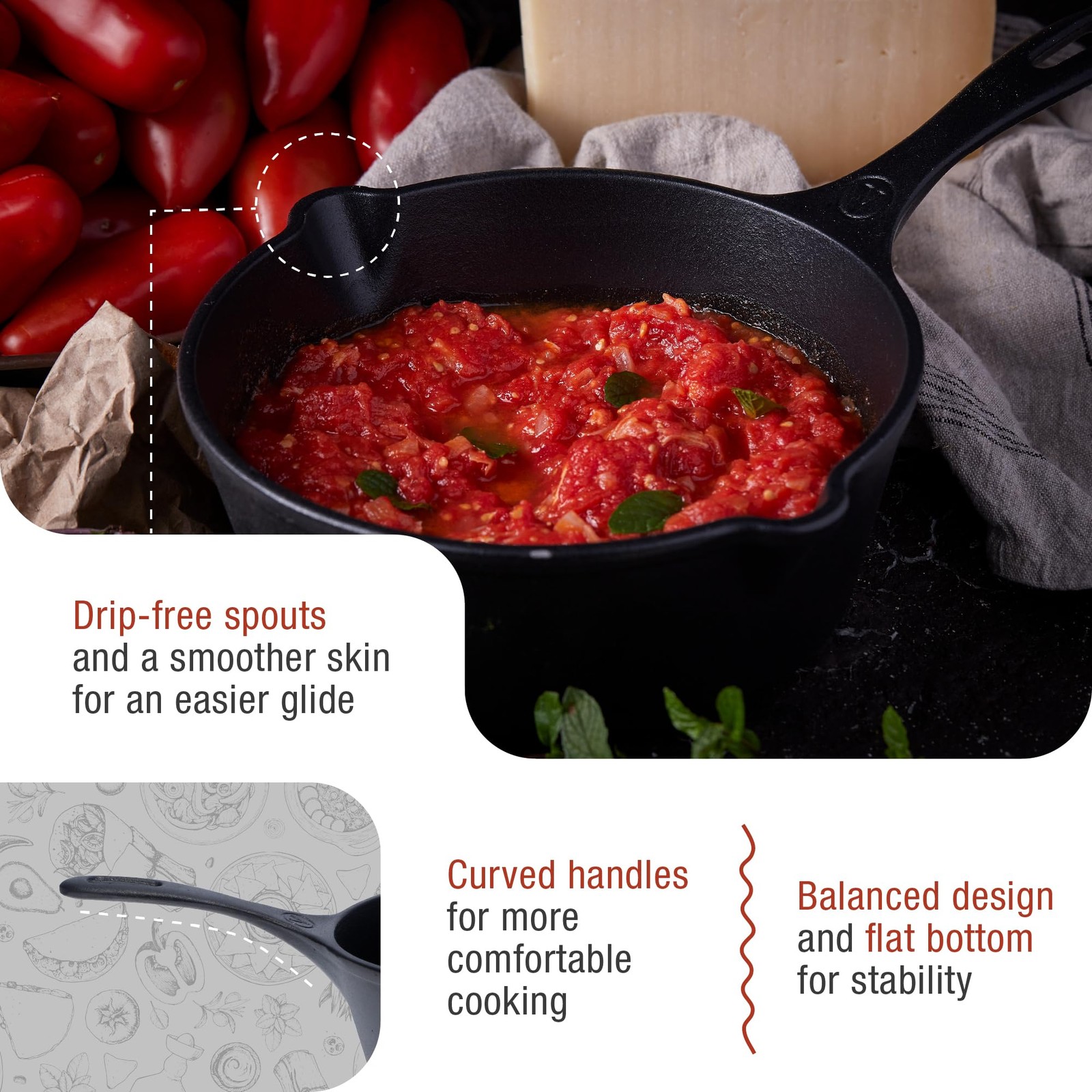 Victoria Cast Iron Saucepan Cast Iron Melting Pot Made in Colombia 2QT