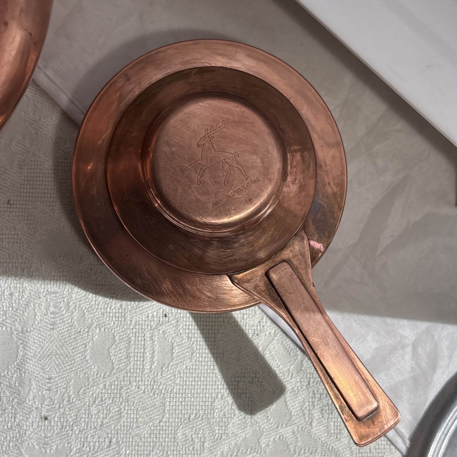 Vintage Spring Culinox Copper Fondue Pan Lids Sterno Burner Stand Forks Swiss