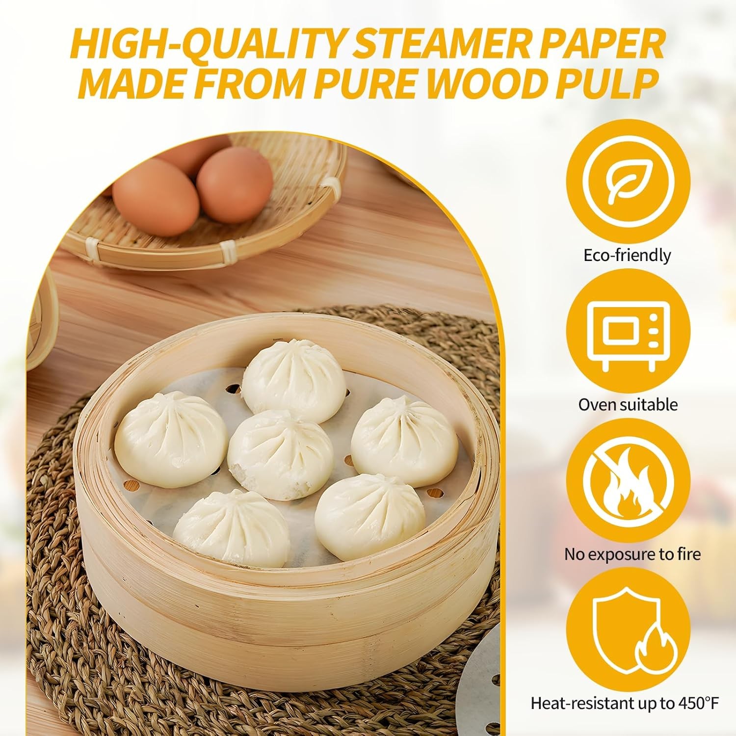 200 PCS Non-Stick Bamboo Steamer Paper, 10″ Round Liners with Holes for Steamer