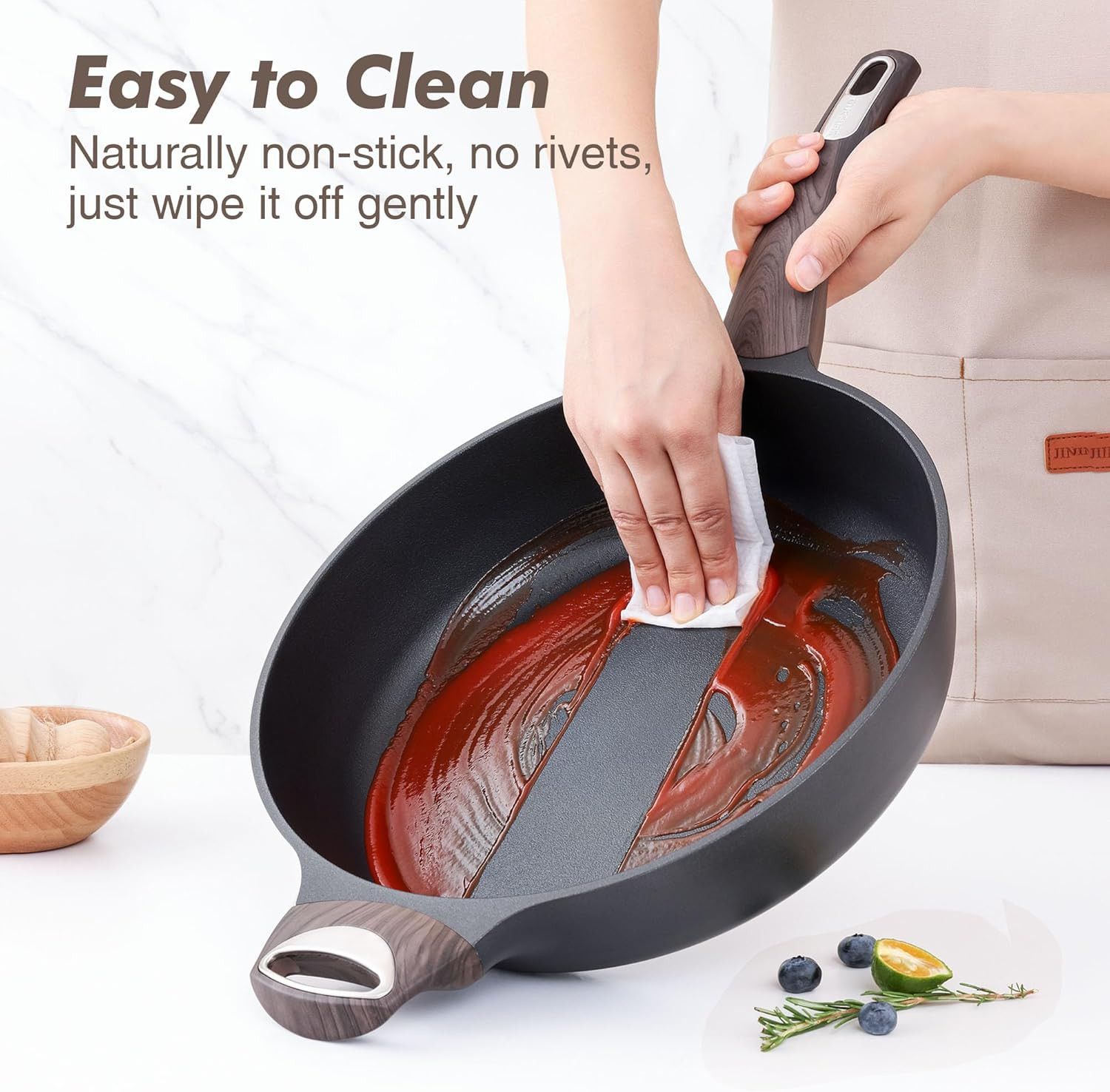 Nonstick Frying Pan Skillet with Lid, 12 Inch Large Deep Frying Pan, 5 Qt Non St