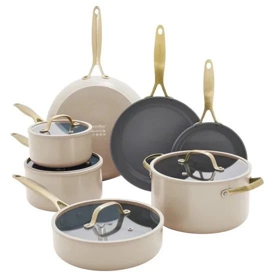 GreenPan Jewel Pro 11-Piece Ceramic Non-Stick Cookware Set Taupe *Damaged Box*