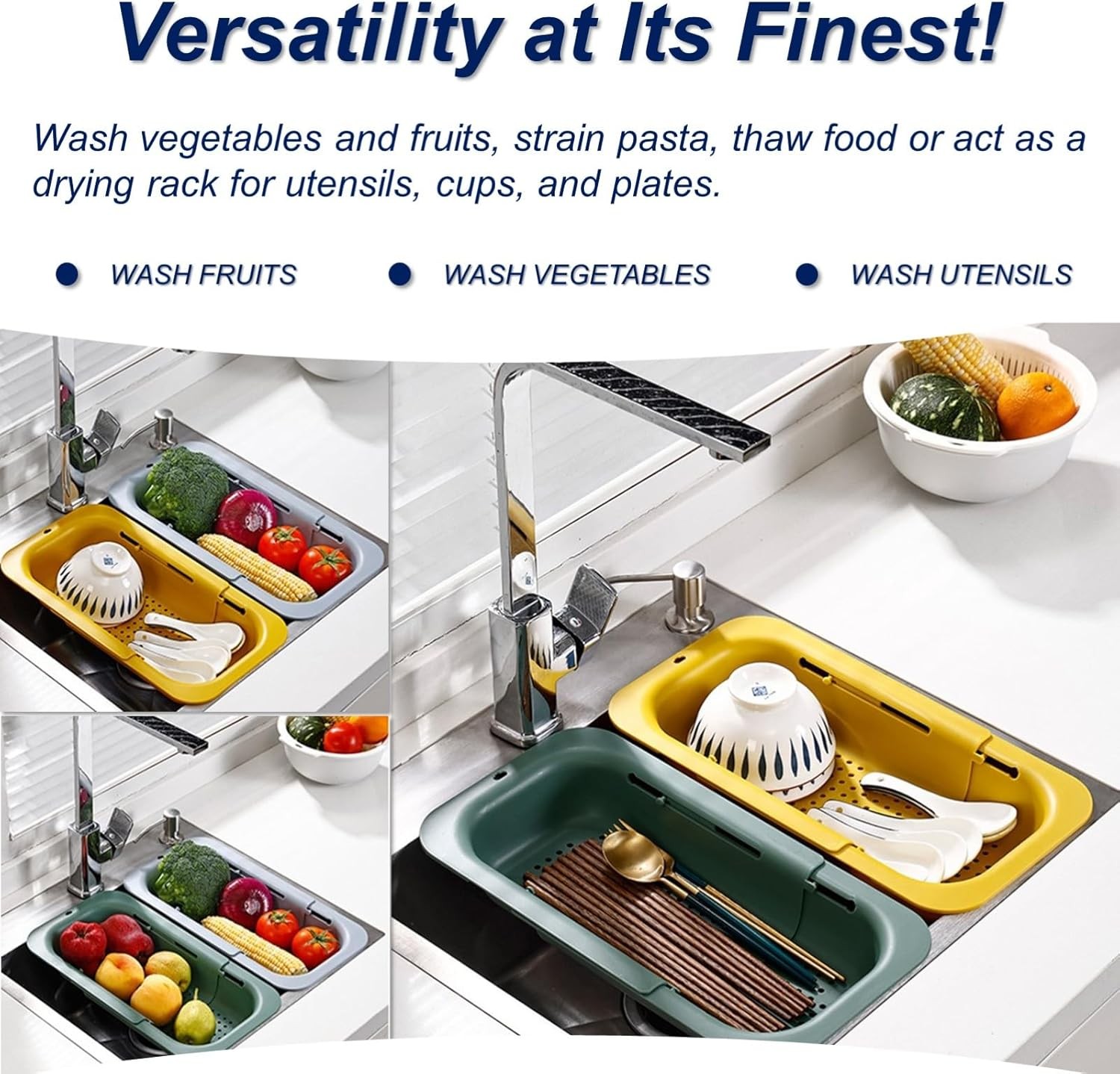 Extendable Sink Colander Strainer Basket – Wash Vetables and Fruits,
