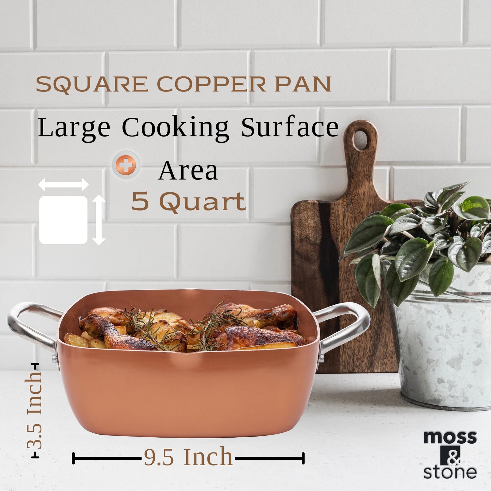 Moss & Stone 6 Pcs Copper Chef Cookware Non Stick Deep Frying Pan 9.5″ x 3.5″…