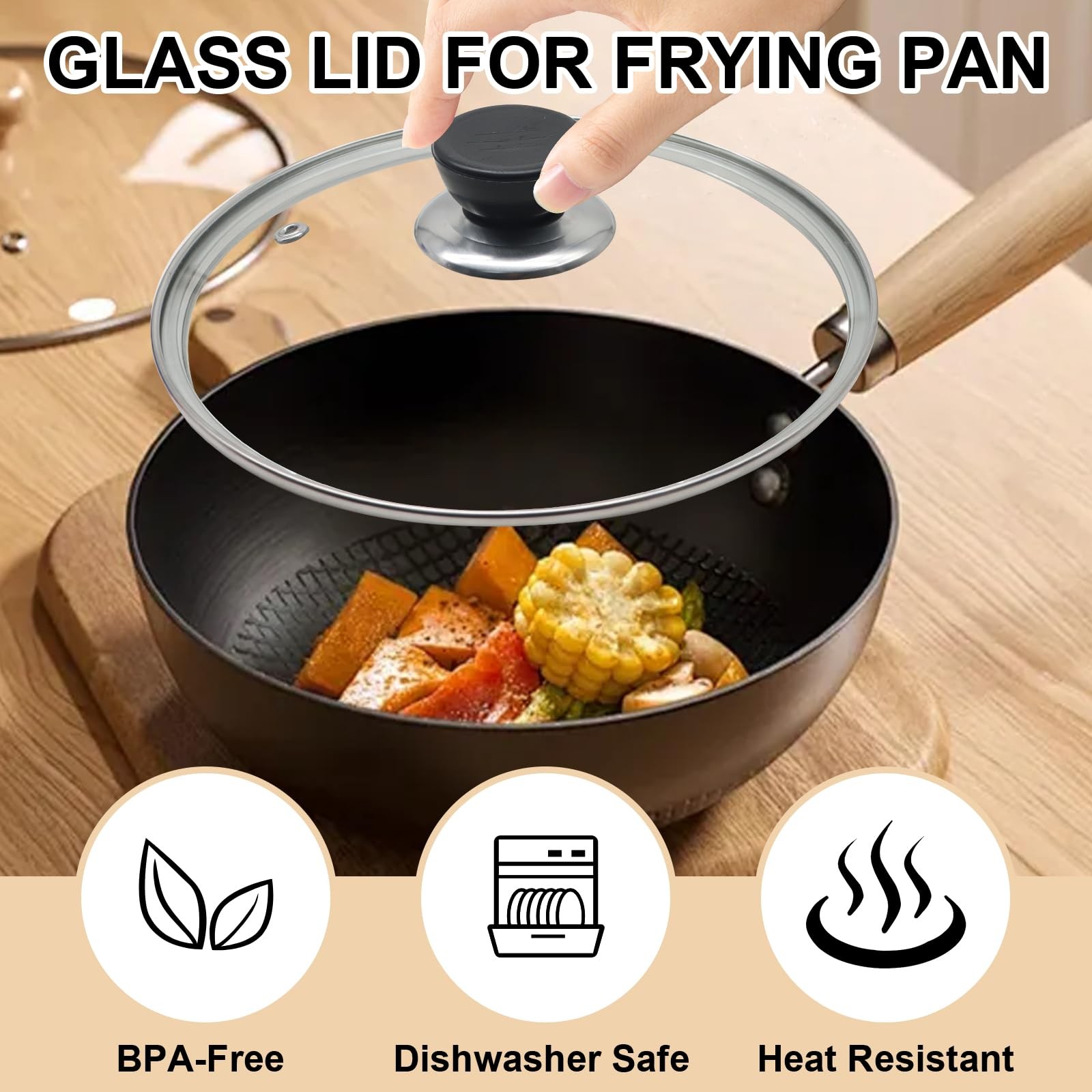Glass Lid for Frying Pan 8 Inch Tempered Glass Pot Lid Cover with Stainless S…