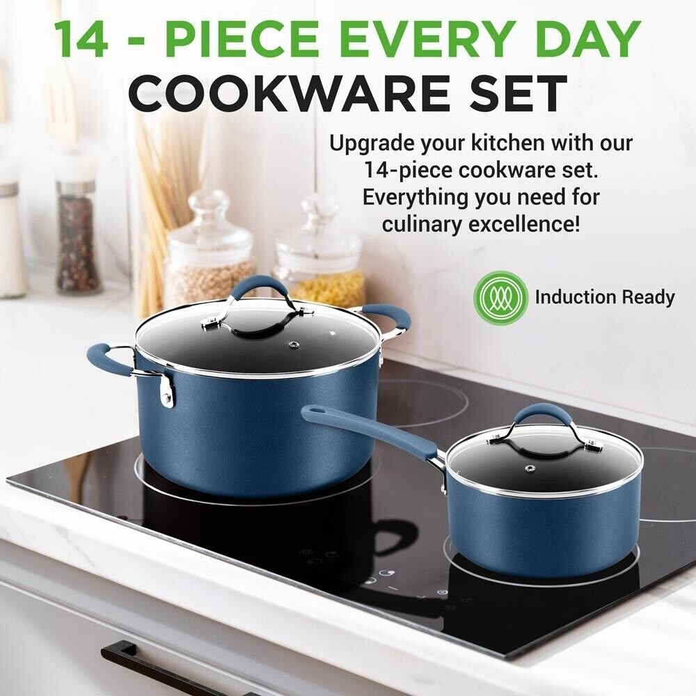 Nutrichef 14 Pcs. Kitchenware Pots & Pans Set-High-qualified, Non-Stick