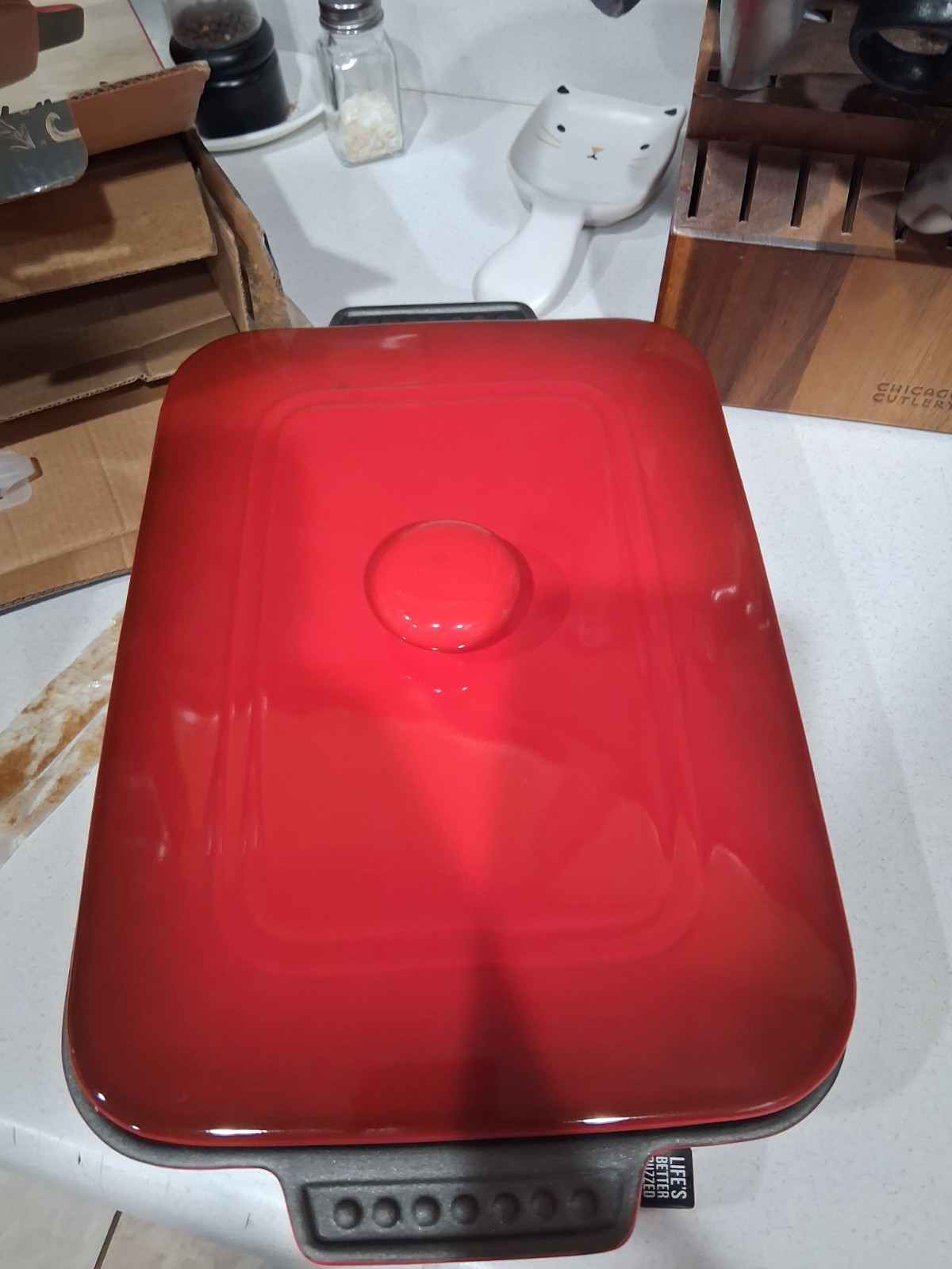 New Parini Stoneware Casserole 12″ X 9″ With Lid Red