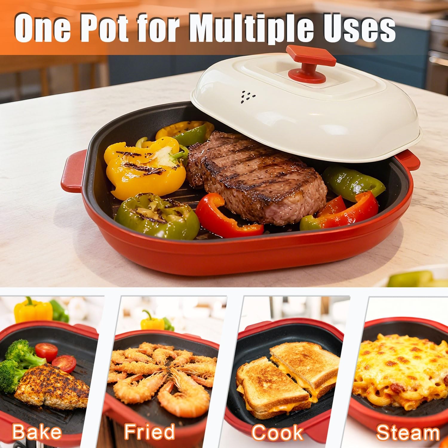 AHJ Microwave Grill Pan with Lid, Microwave Cooker MultiUse for Grilling, Fry…
