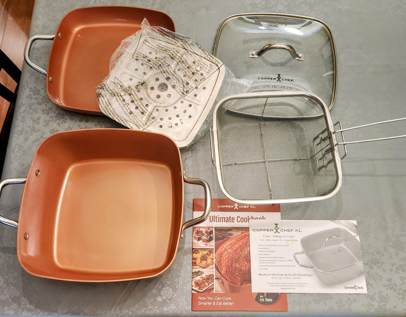 Copper Chef XL Cookware Set Non Stick Deep Frying Pan 9.5 x 3.5″ Basket Elec Gas