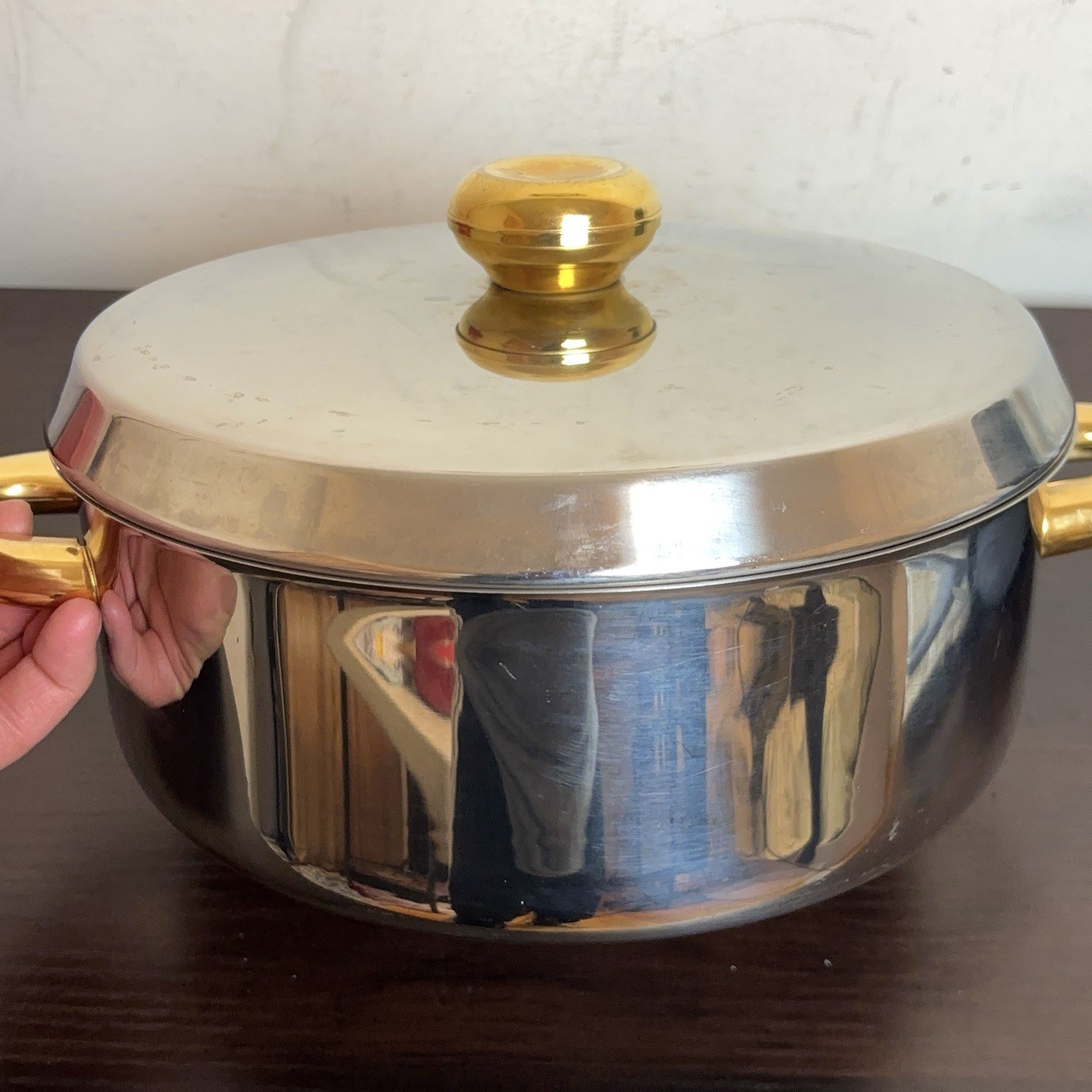 Inox 18/10 Stainless Steel Stockpot Swiss Switzerland Two Tone Gold Silver 10×4