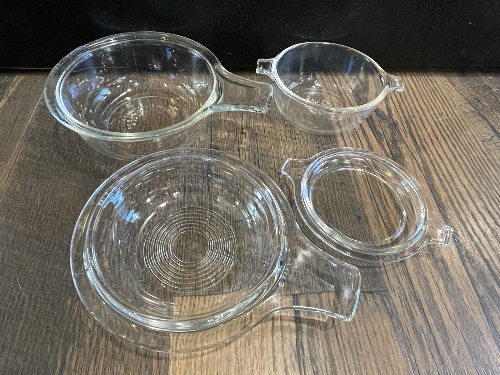 2 Clear Glass PYREX 018 10oz Casserole Dish Lid 680-C-13, 601B 601C Grab It Bowl