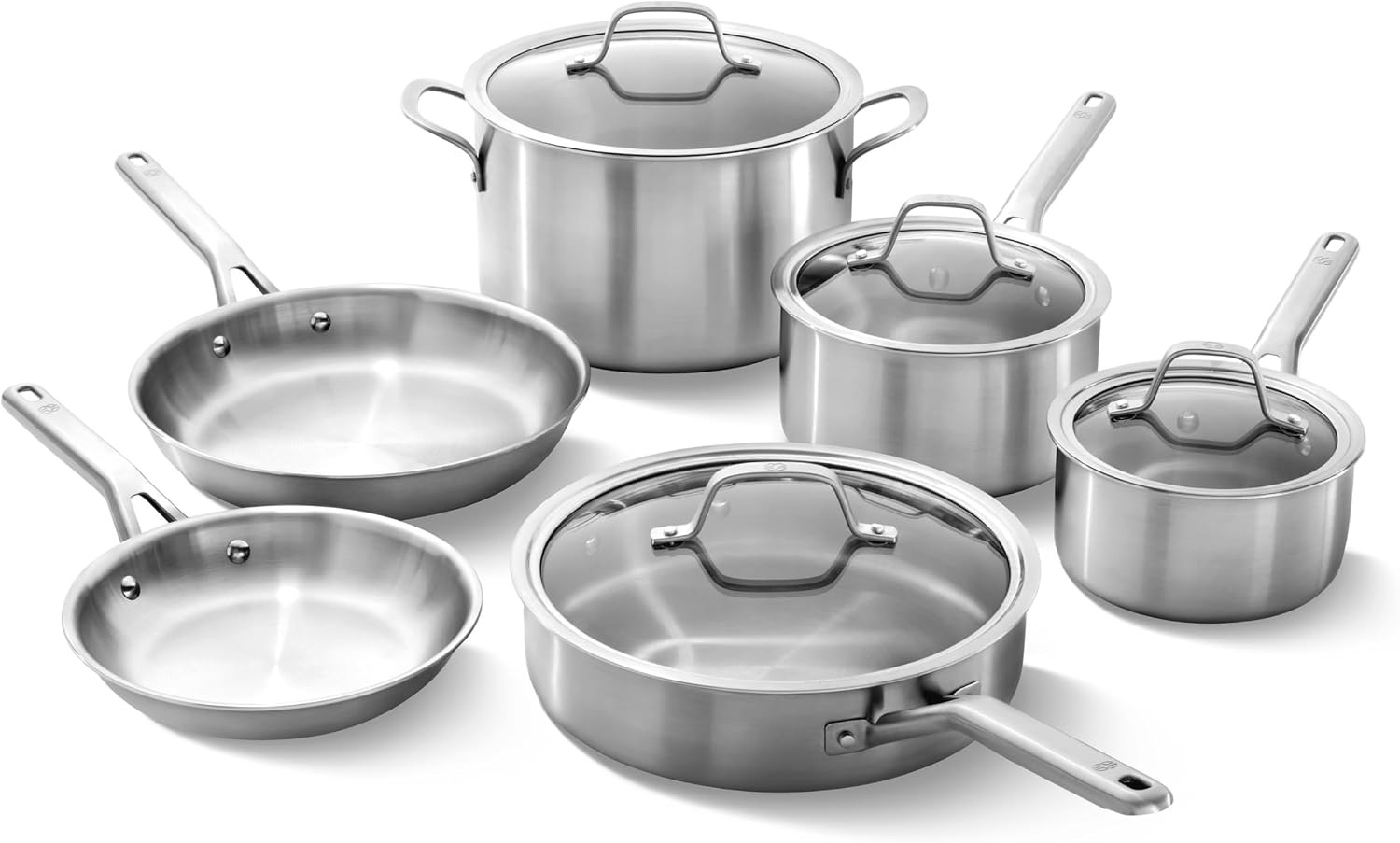 Classic Stainless Steel Cookware Set 10-Piece Impact-Bonded Aluminum Base