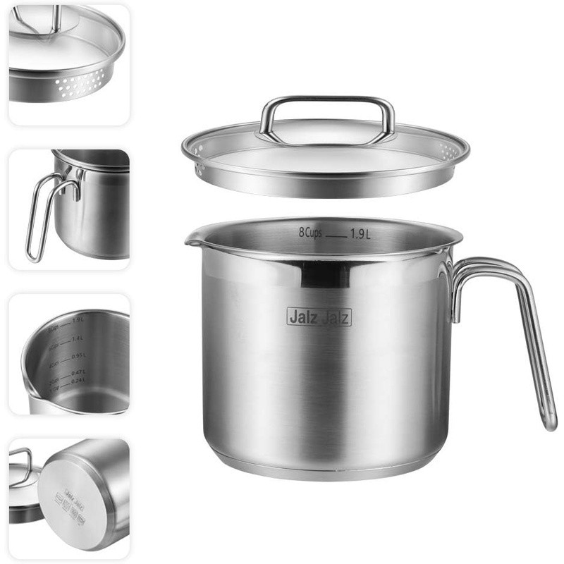2 Quart Stainless Steel Saucepan W/ Glass Lid Strainer Cooking Pot Heavy Duty US