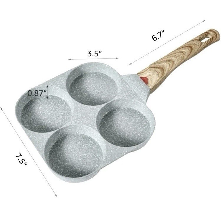 4 Hole Cup Egg Hamburger Pancake Maker Non-Stick Frying Pan with Wooden Handle❤️
