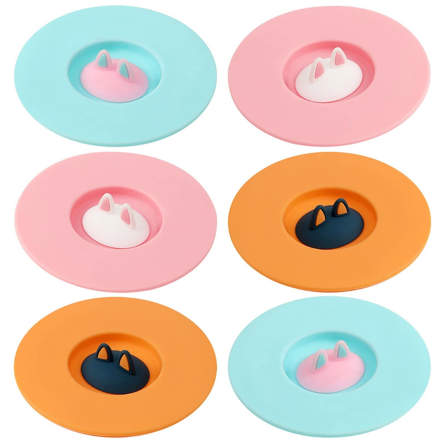6 Pcs Cat Ears Silicone Cup Lid, Silicone Anti-dust Cup Lids Anti-dust Silico…