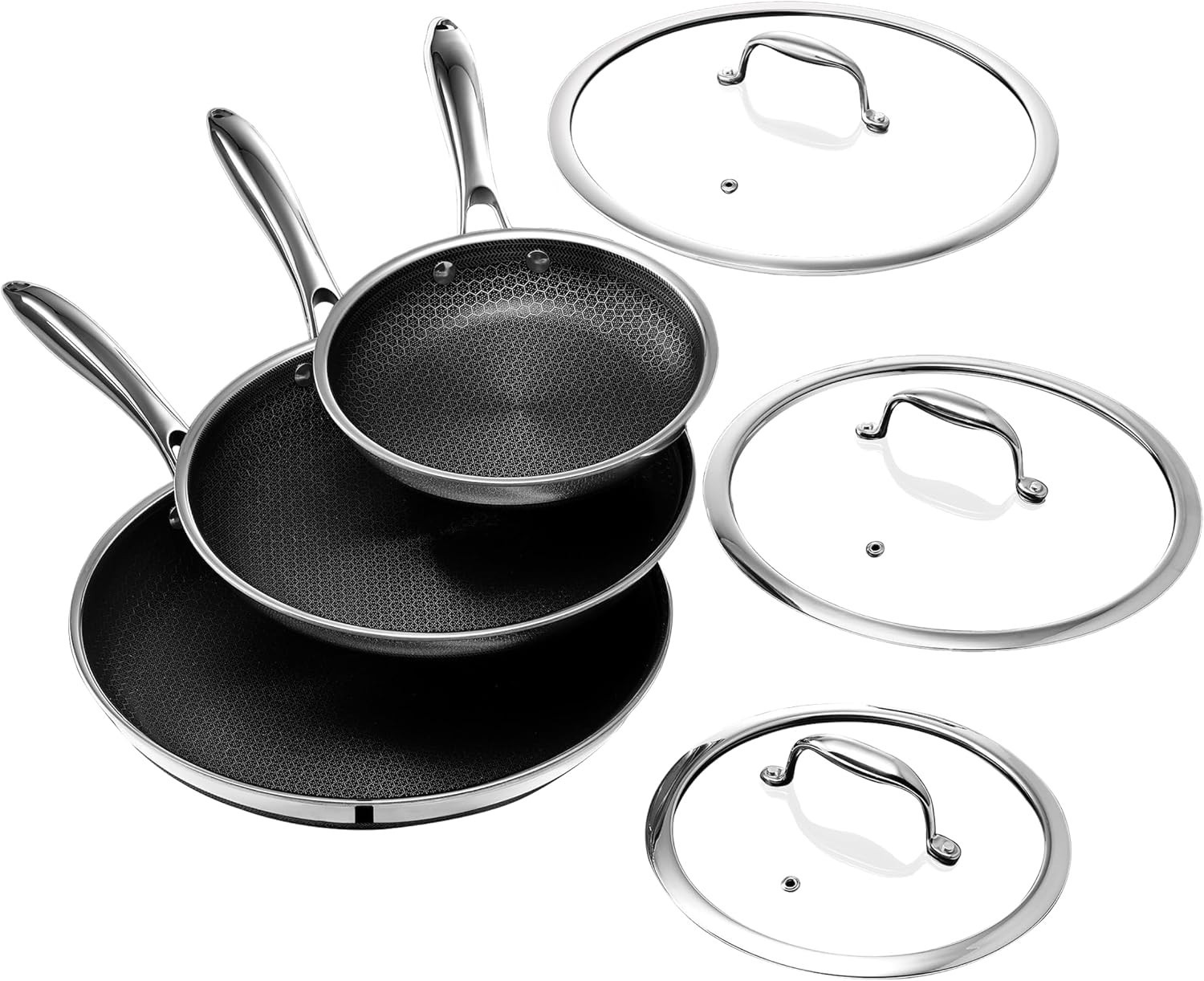 6 Piece Hybrid Nonstick Frying Pan Set, 8, 10 and 12-Inch Frying Pans with Li…