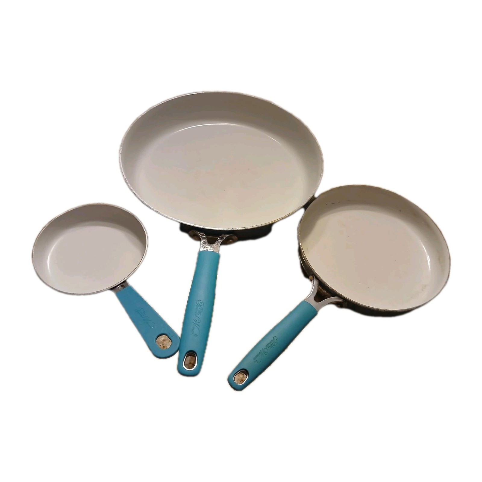 Pioneer Woman 3-Piece Nonstick Skillet Fry Pan Set Turquoise Teal Handles…