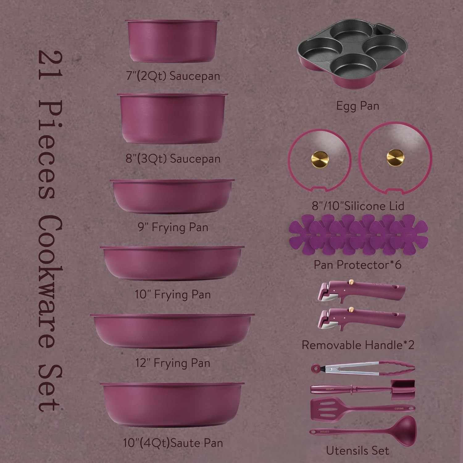 21pcs Pots and Pans Set, Nonstick Cookware Set Detachable Handle, Induction K…