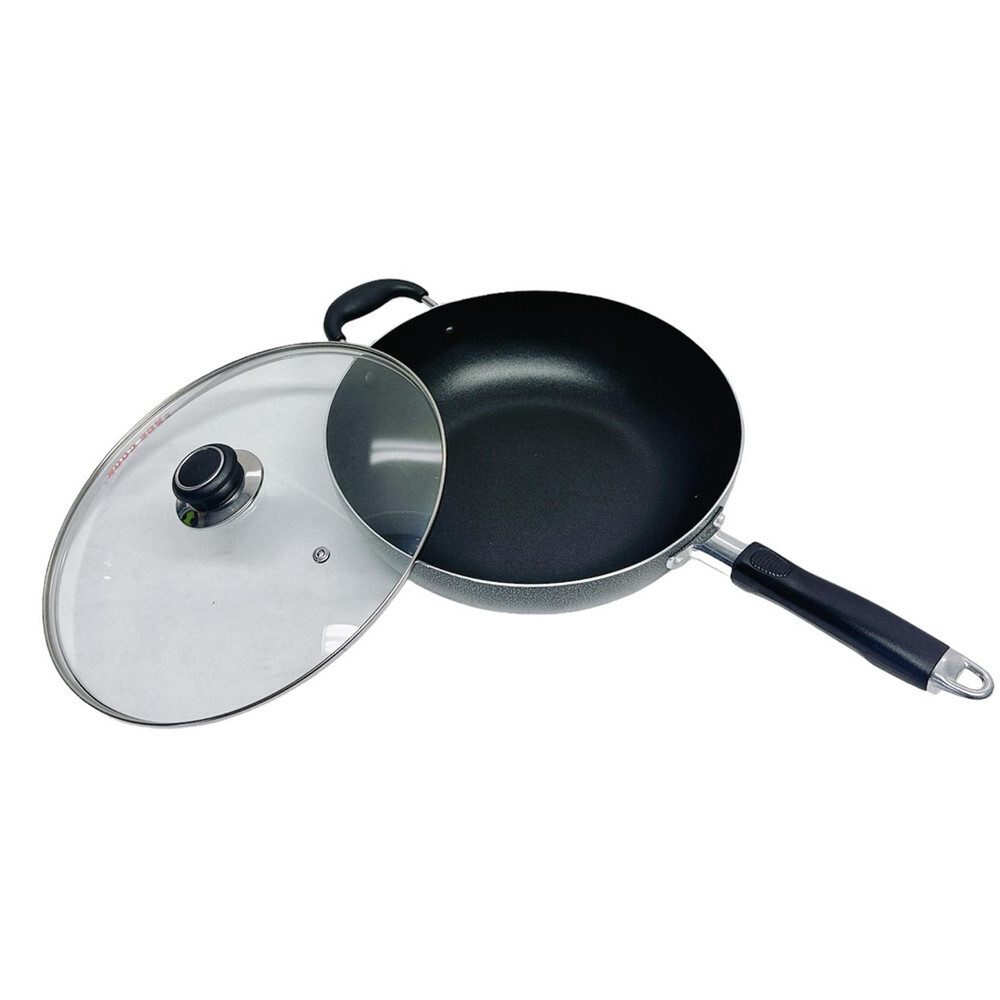 12″ Nonstick Wok Pan with Lid, Dishwasher and Oven Safe Skillet, Non Stick Pan