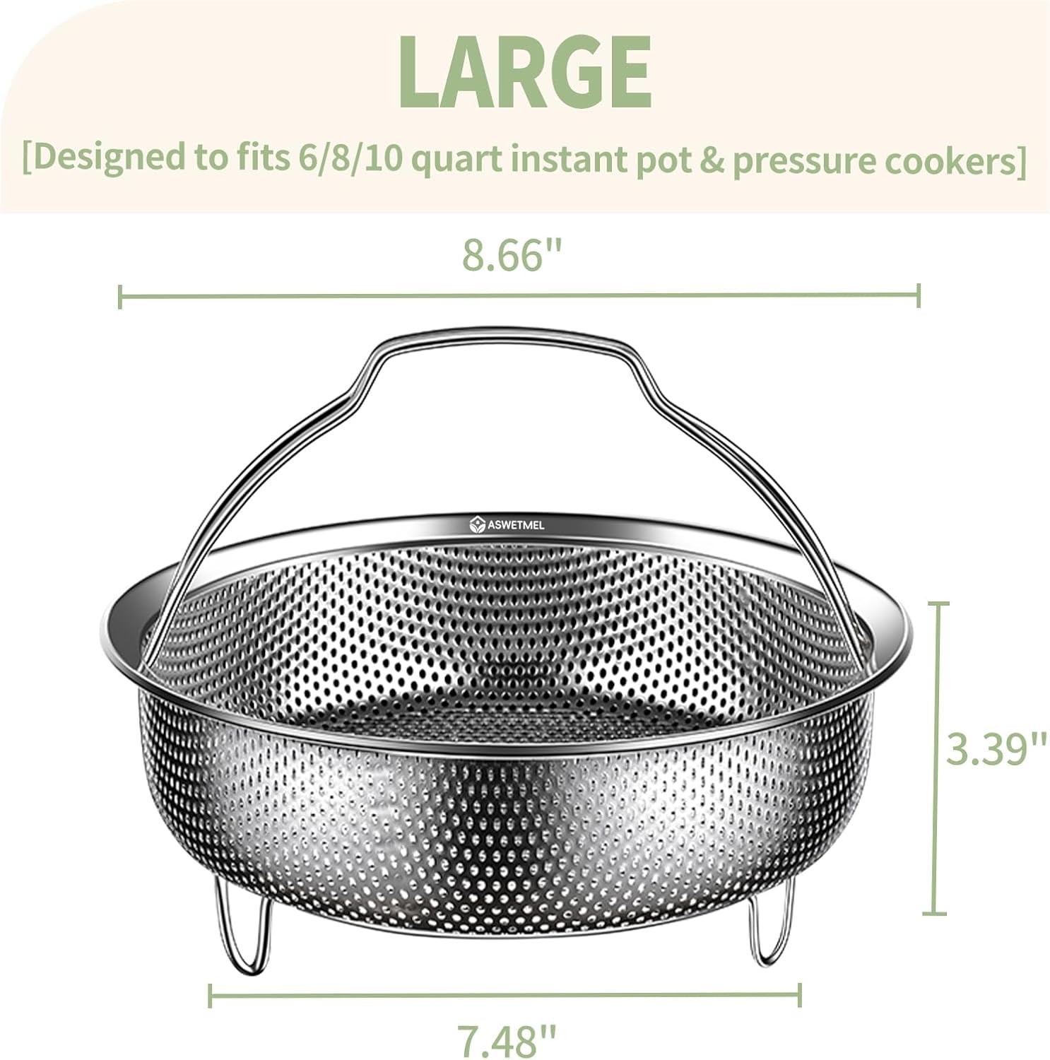 Stainless Steel Steamer Basket with Handle and Glove Diameter 8.66″, Steamer