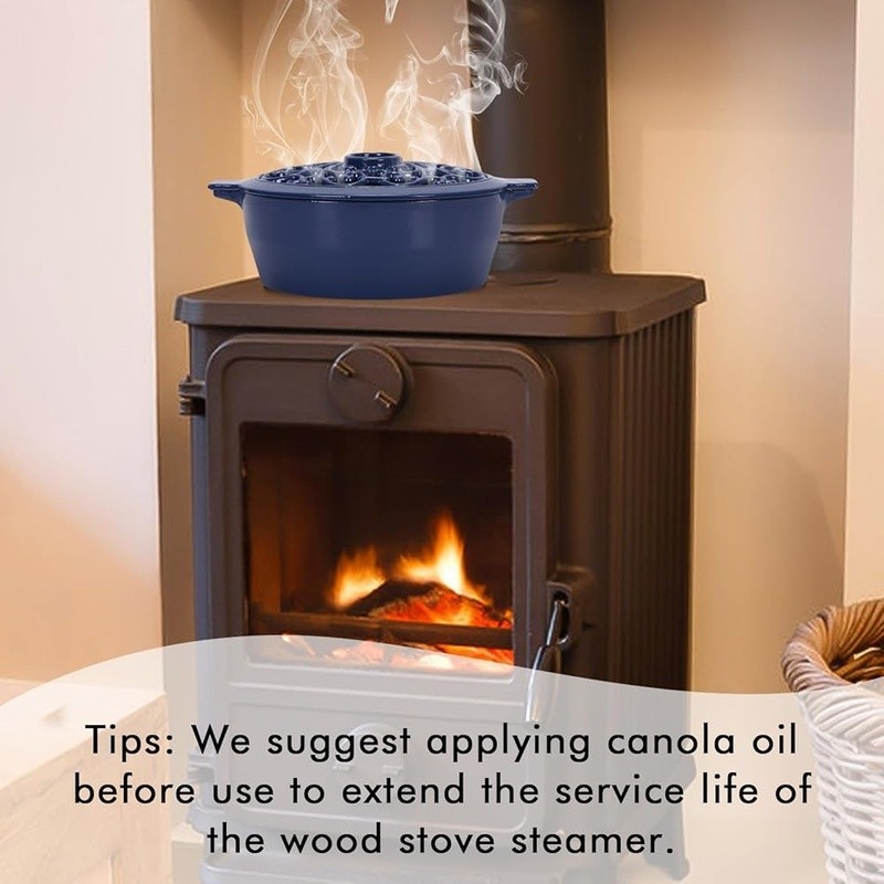 Cast Iron Wood Stove Steamer Humidifier Aroma Diffuser Durable Heavy Duty Blue