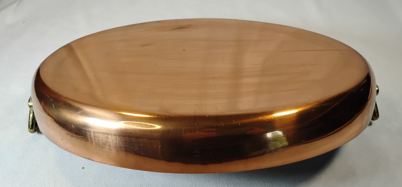 French Style Copper Cookware Au Gratin Pan Brass Oval 12.5″ Stainless