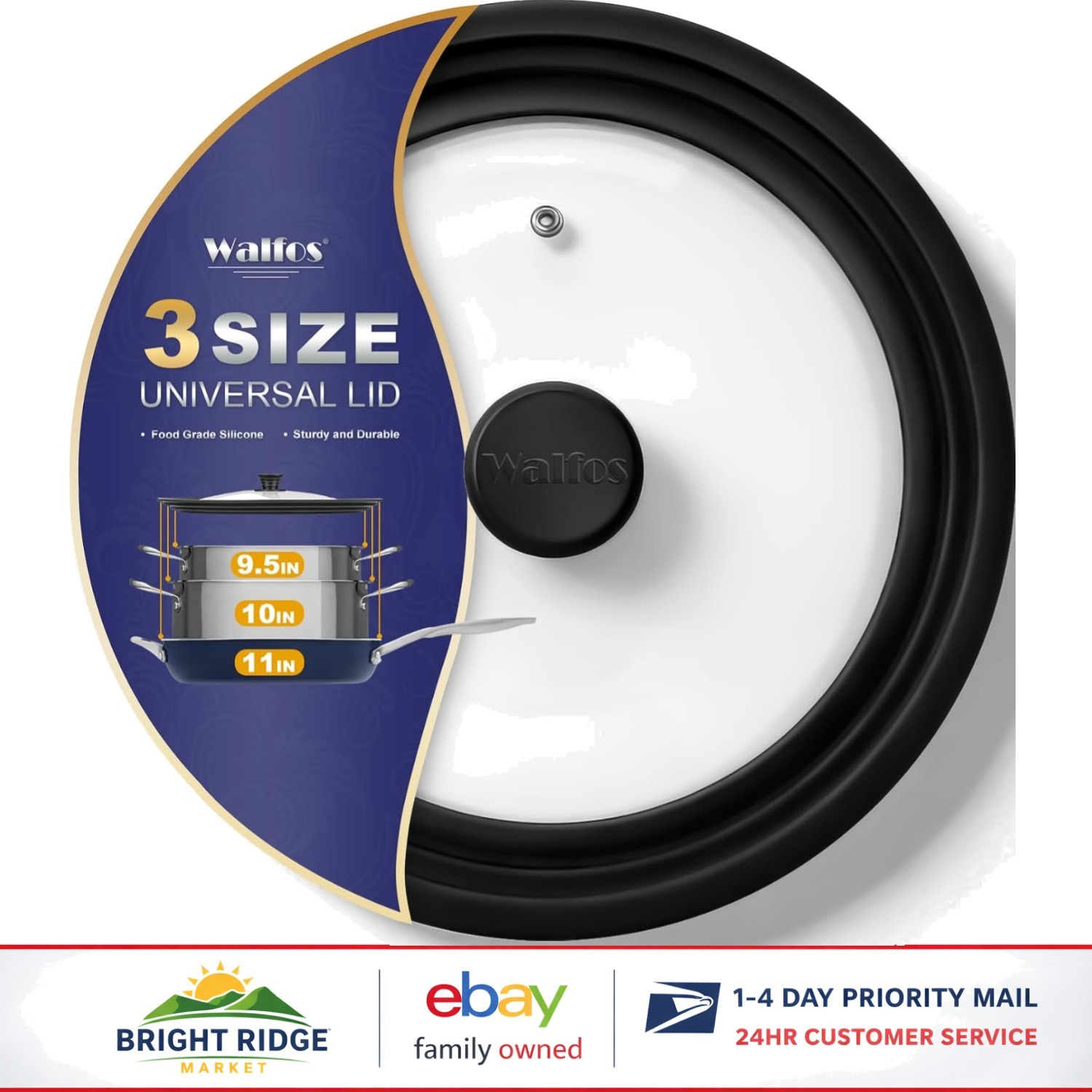 Universal Tempered Glass Lid for Pots and Pans, Fits 9.5, 10, 11 Inch Cookware