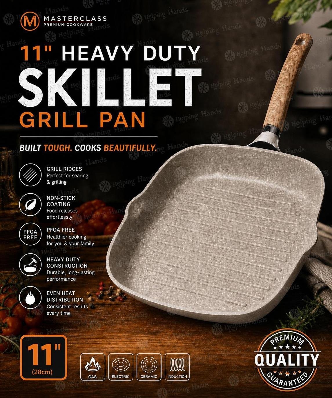 Masterclass Premium Cookware 11″ Heavy Duty Skillet Grill Pan Non-Stick Speckled