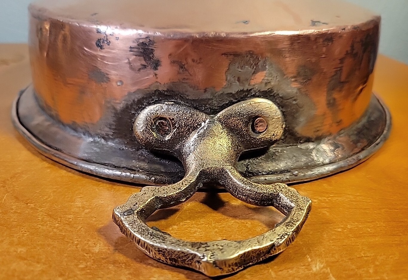 Antique French Copper Saucepan Brass Handles Tin Lined 19th century 10.5″ Diam.
