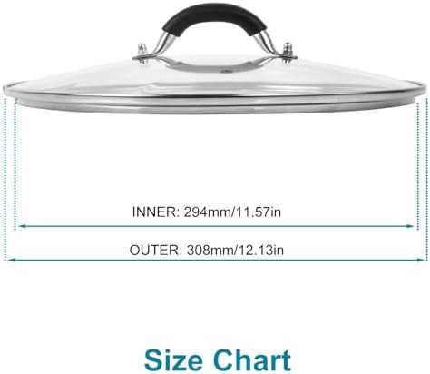12 Inch Pan Lid – Glass Lid with Stainless Steel Handle for Frying Pan and Pots