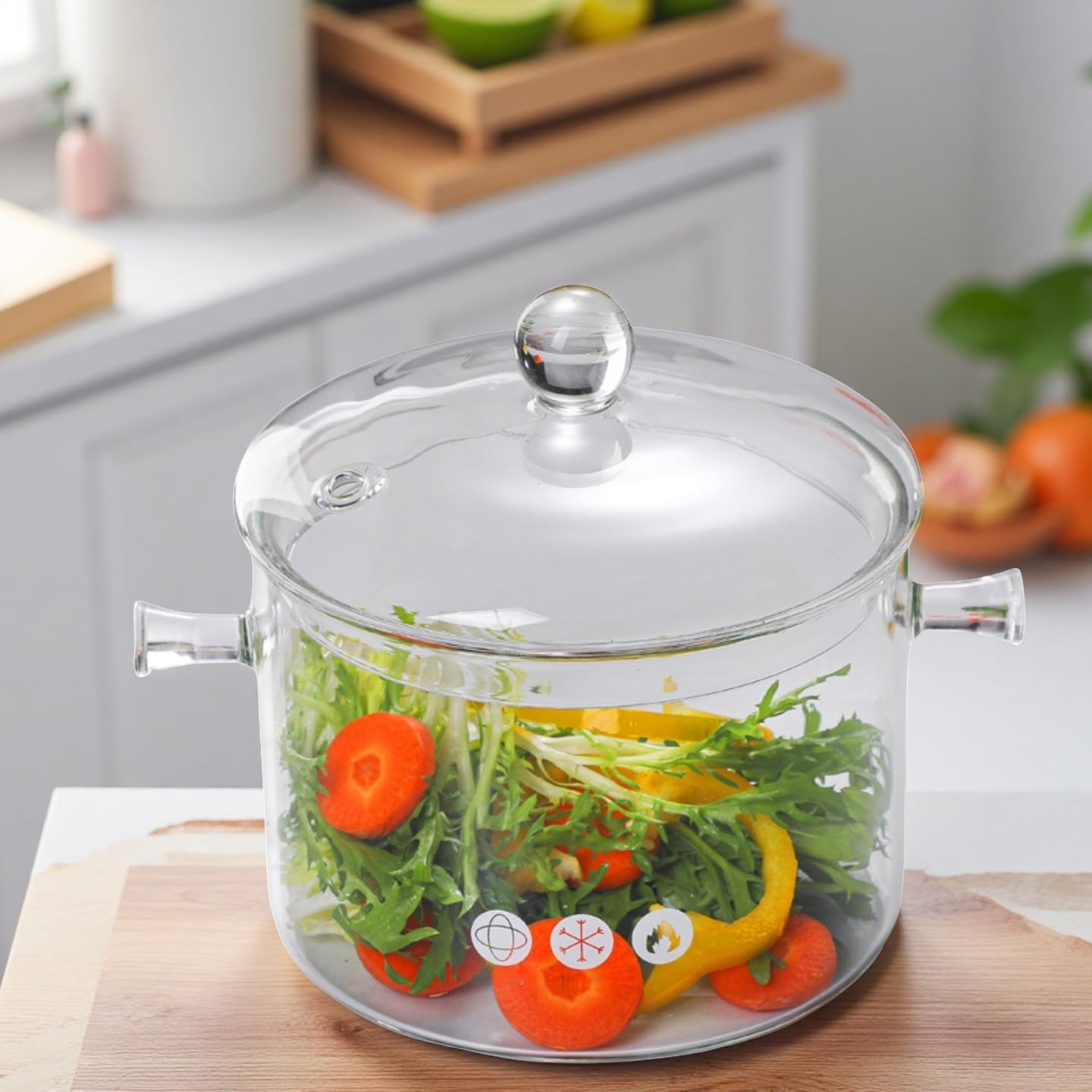 1.9L Glass Cooking Pots Heat-Resistant Borosilicate Glass Saucepan W/ Cover Hot