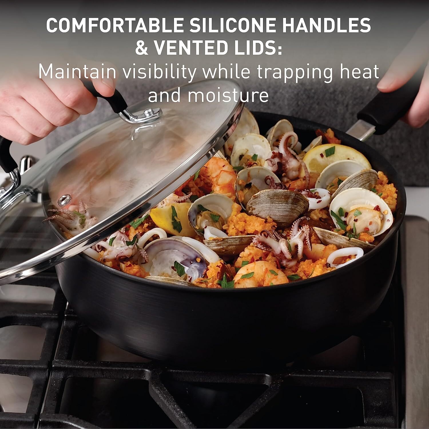 Ultimate Hard Anodized Nonstick Cookware Set 17 Piece Oven Safe 400F, Lid Safe 3
