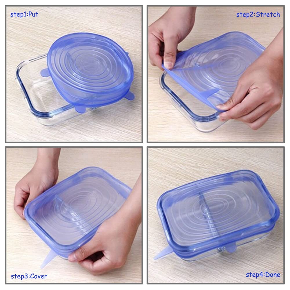 12 Pcs Silicone Stretch Lids Reusable Bowl Covers for Bowls Pots Cups
