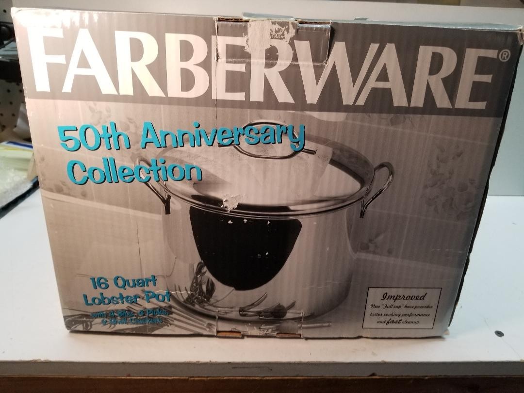 FARBERWARE 16qt Stock Pot Stainless Steel 50th Anniversary Lobster Pot in box