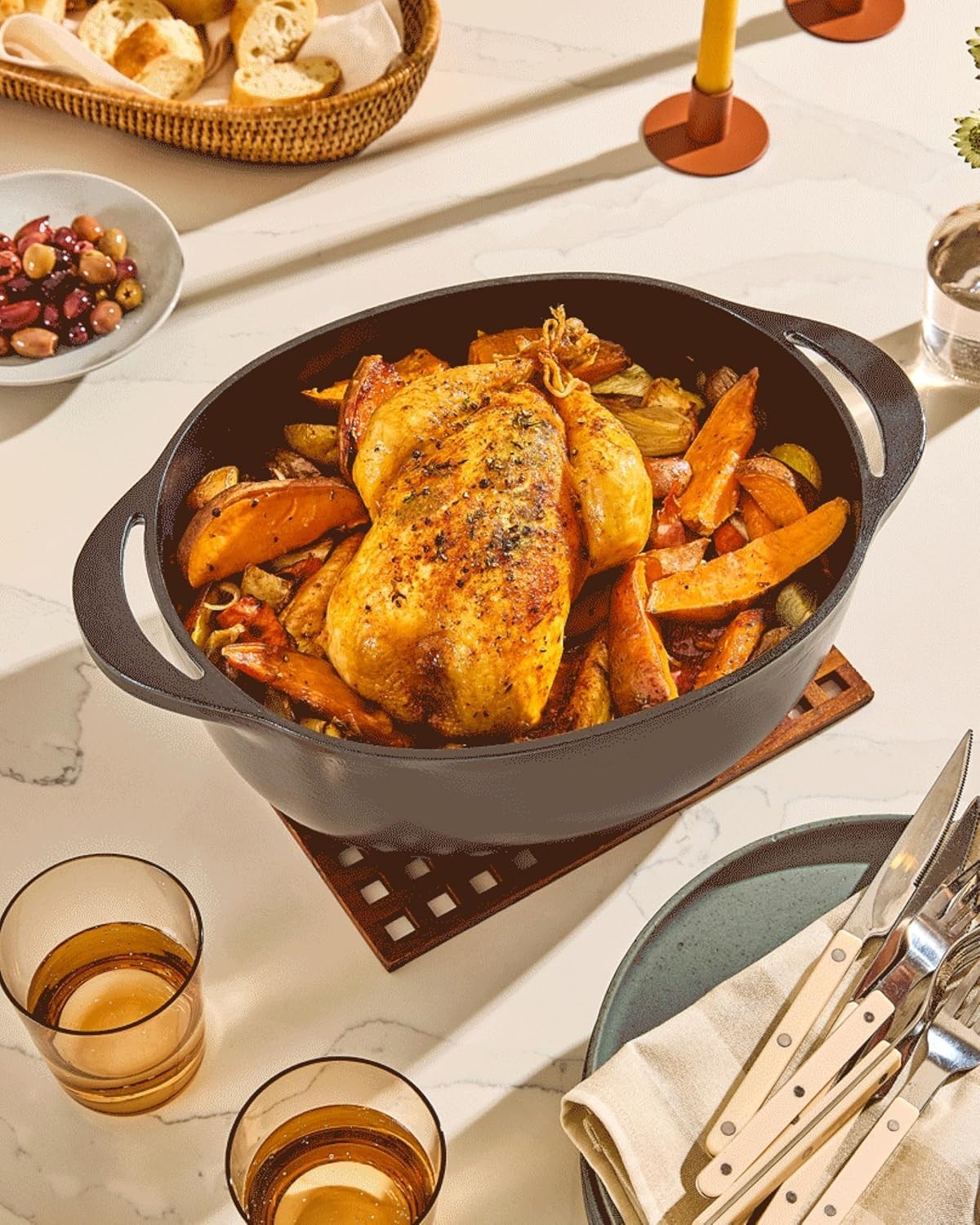 Caraway Home Enameled Cast Iron Oval Dutch Oven with Lid – Cream – SOLD AS IS