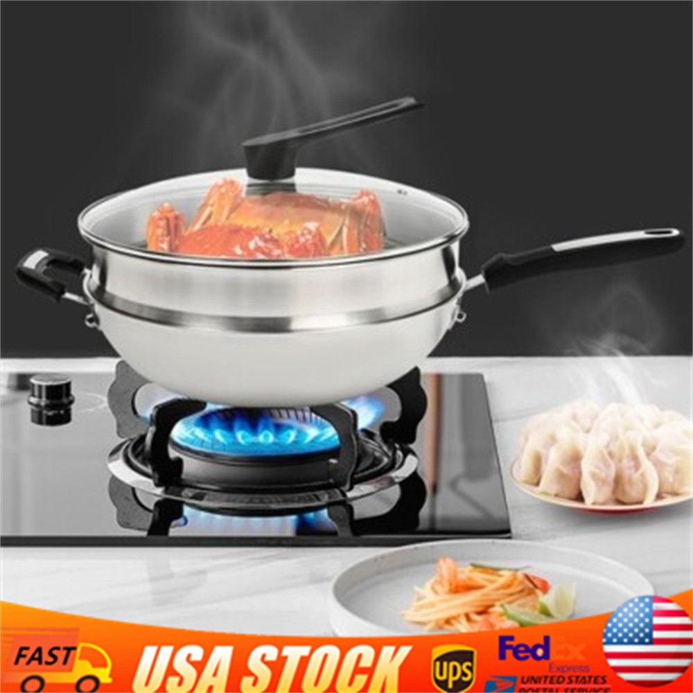 Large Honeycomb Wok Pan with Lid & Stainless Steel Steamer Cooking Pot Nonstick
