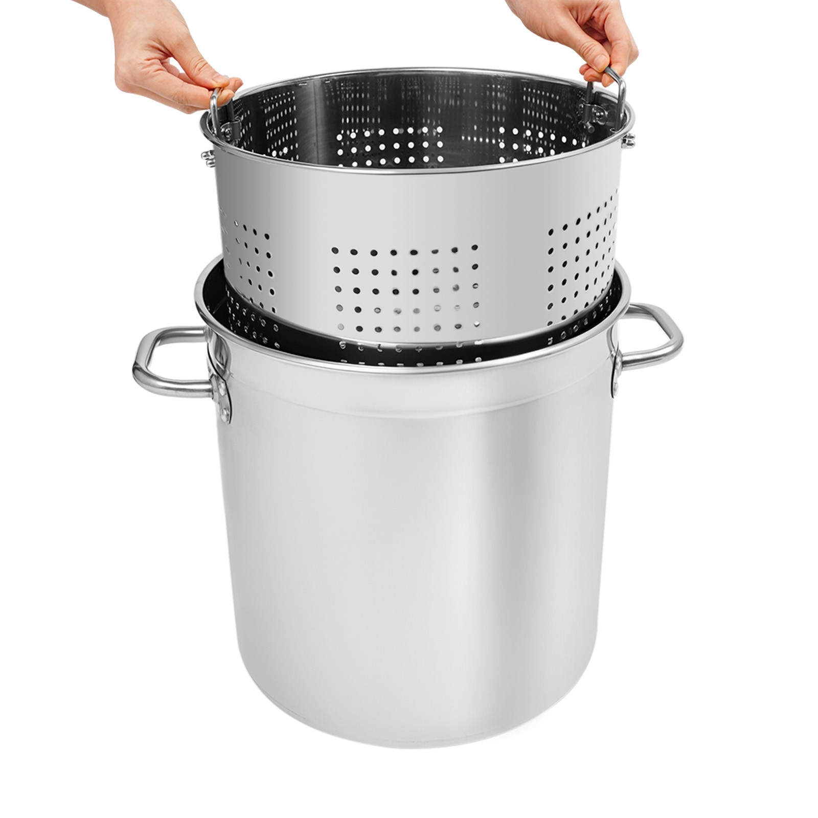 Silver 74L Stock Pot Stainless Steel Kitchen Soup Cooking Steaming Fryer Round