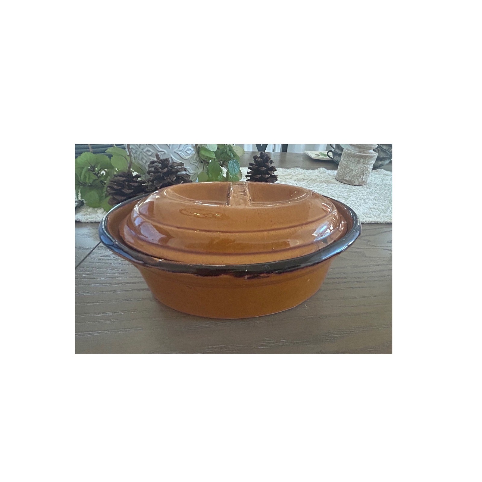 Vintage French Style Brown Stoneware Oval Terrine Lidded Casserole Dish 9 Inch