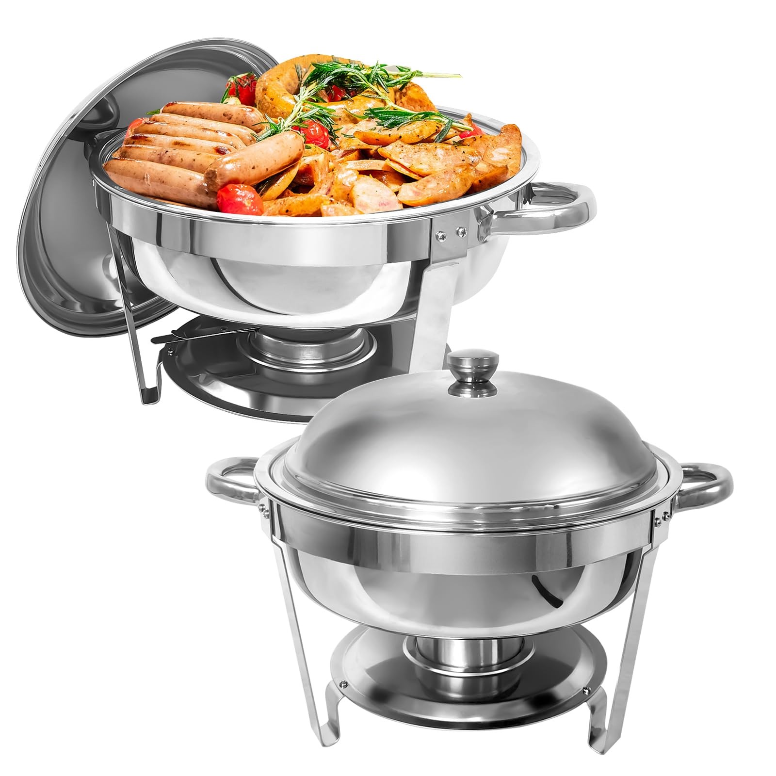 Stainless Steel Chafing Dishes 2 Pack 6QT Round Buffet Warmer Set Anti-scald Lid