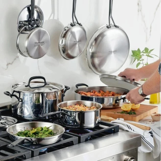 KitchenAid 11-piece 5-ply Clad Stainless Steel Cookware Set (Model #30062) NIB